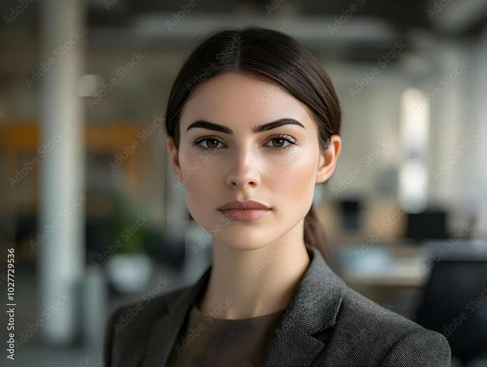 Fototapeta premium A professional woman in a modern office setting, exuding confidence and focus.