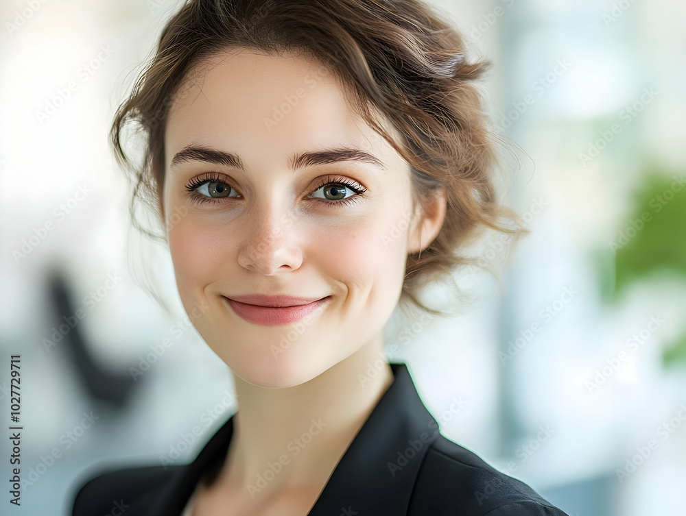 Naklejka premium A smiling woman in a professional setting, exuding confidence and approachability.