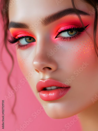 close up portrait of woman with lips pink