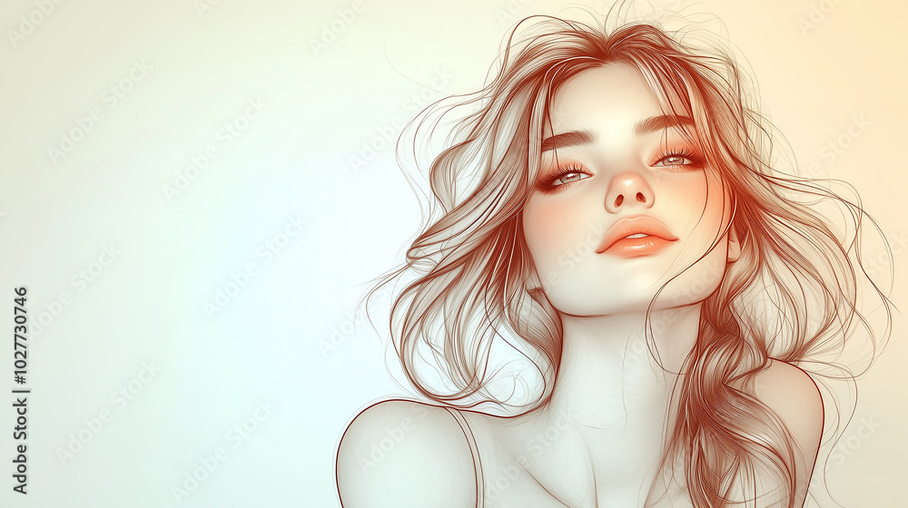 Beautiful girl with long hair, gentle face, sketch-style illustration, soft lighting, pastel-colored background, high resolution Beautiful girl with long hair, gentle face, sketch-style illustration, soft lighting, pastel-colored background, high resolution