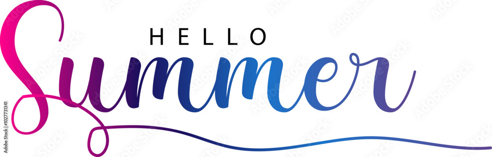 Hello Summer lettering stock illustration, Hello summer text, gradient text Hello Summer lettering stock illustration, Hello summer text, gradient text