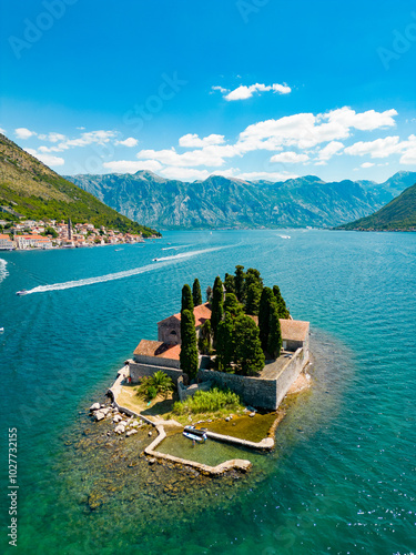Tableau sur toile Aerial drone view of Sveti Dorde Island - Saint George Monastry in the middle of the island