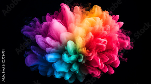 Obraz na płótnie A vibrant explosion of colorful smoke, blending shades of pink, purple, yellow, and blue against a dark backdrop, creating a dynamic and artistic visual effect. w salonie