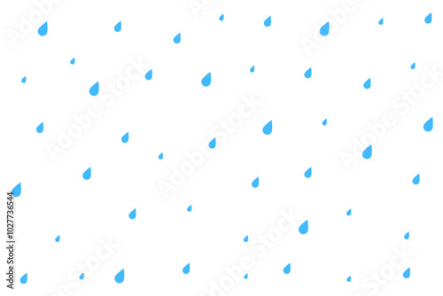 Rainfall drop, rain texture on white background