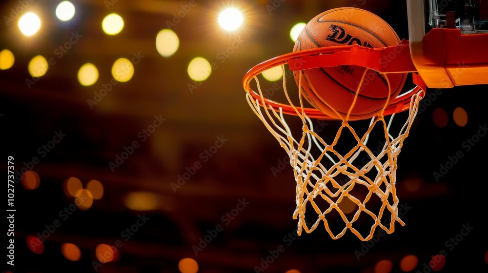 Basketball going through hoop during game winning shot Basketball going through hoop during game winning shot