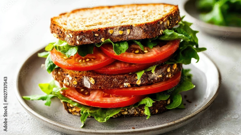 Fresh Vegetable Sandwich with Lettuce and Tomato Layers Fresh Vegetable Sandwich with Lettuce and Tomato Layers