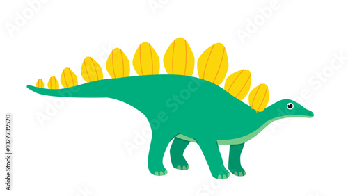 Concept of dinosaur. Green triceratops. Prehistoric wild animal. Wildlife and fauna. Dino with yellow fur. Graphic element for website. Flat vector illustration