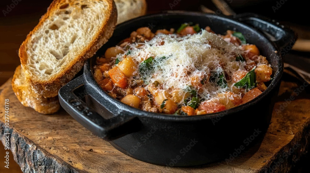 Hearty Dish with Bread and Cheese Topping Hearty Dish with Bread and Cheese Topping