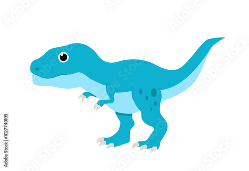Concept of dinosaur. Blue tyrannosaur. Prehistoric wild animal. Wildlife and fauna. Dino with two legs. Sticker for social networks. Flat vector illustration