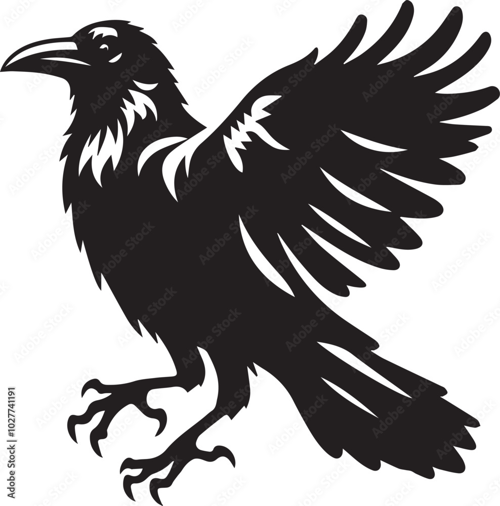 Fototapeta premium Black Crow Bird Silhouette isolated on a white background Minimalist crow vector illustration