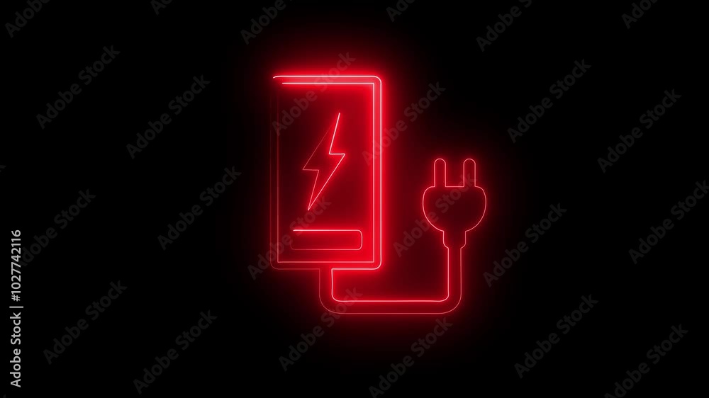 Charging Station neon sign appear in center and disappear after some time. Glowing neon line Electric car icon.