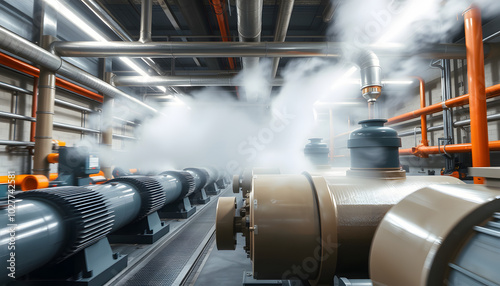 High power pumps inside a heating plant isolated with white highlights, png photo