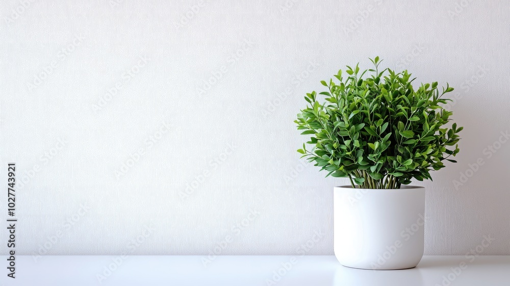 A green plant in a modern white ceramic pot against a pristine, uncluttered background, emphasizing elegance and purity A green plant in a modern white ceramic pot against a pristine, uncluttered background, emphasizing elegance and purity