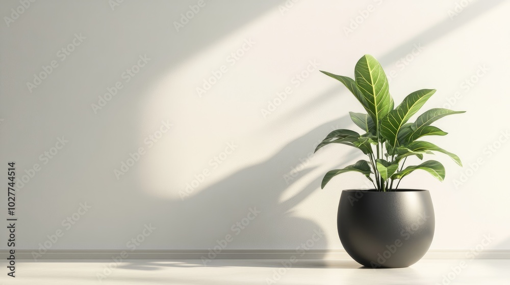 A green plant in a sleek, round pot on a bright, clean background, representing freshness and modern home decor A green plant in a sleek, round pot on a bright, clean background, representing freshness and modern home decor