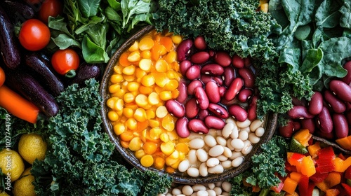 Colorful Variety of Fresh Vegetables and Beans