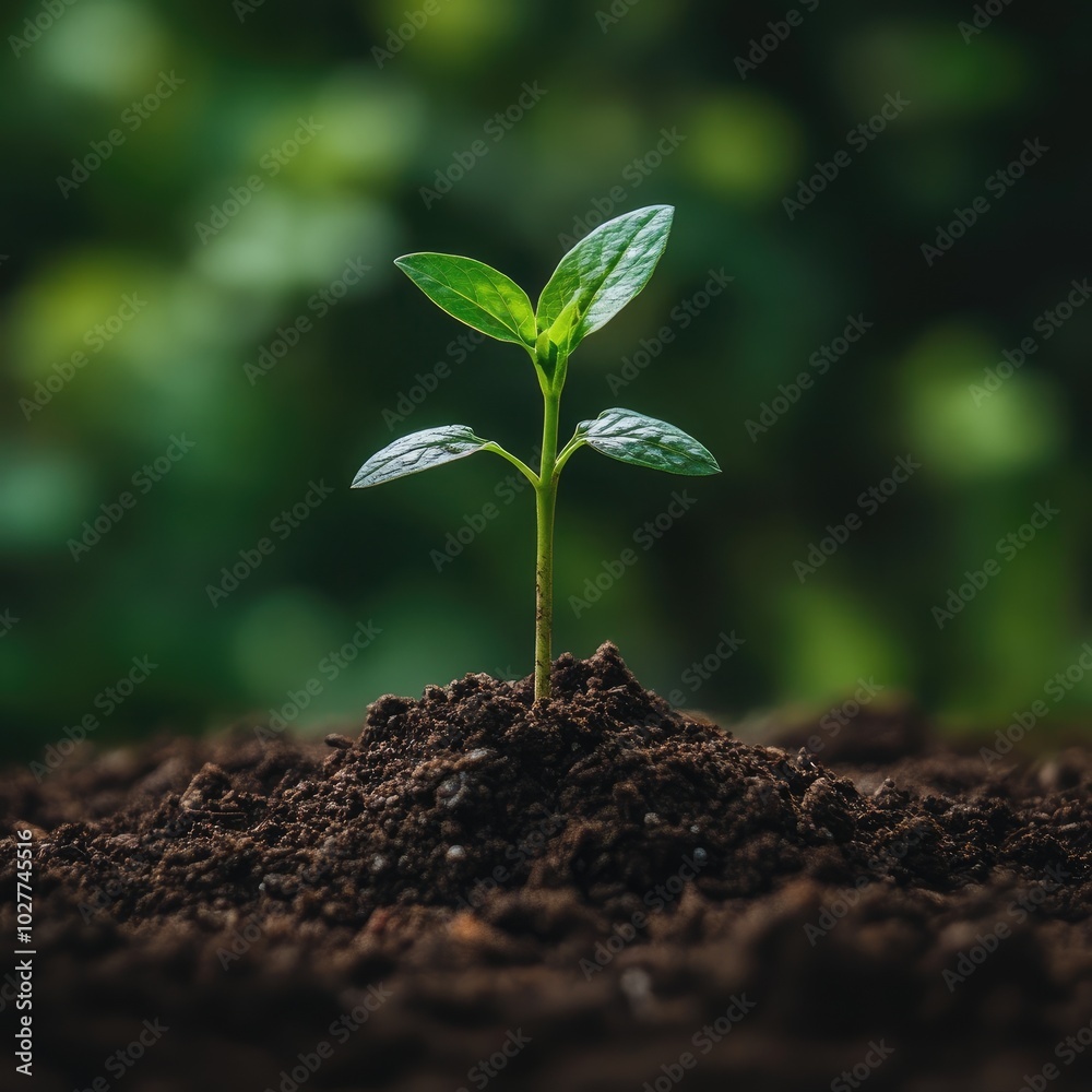 Fototapeta premium A green plant sprouting from a pile
