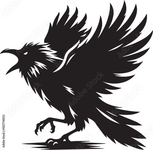 Black Crow Bird Silhouette isolated on a white background Minimalist crow vector illustration photo