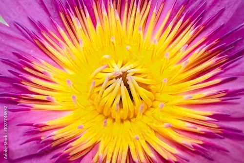 Beautiful lotus pollen pink lotus flower with green leaf in pond. Honey bee collecting pollen at pink lotus.