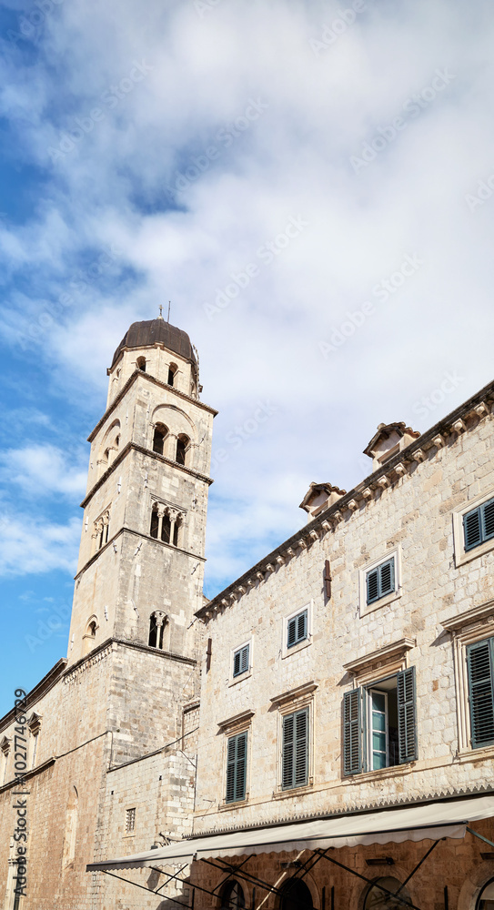 Franciscan Church tower in the old town of Dubrovnik, Croatia. Franciscan Church tower in the old town of Dubrovnik, Croatia.