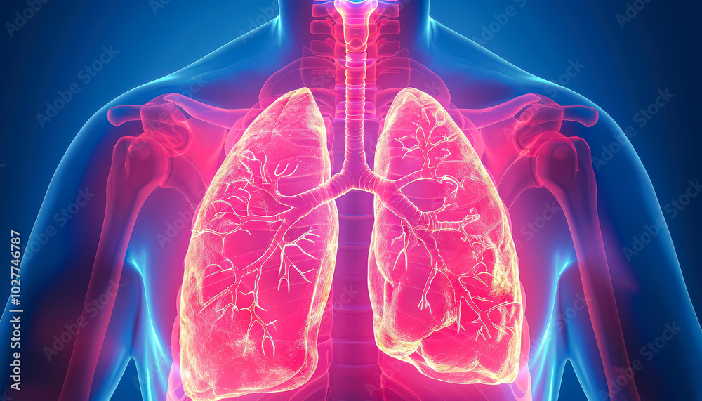 Close up of a person's lungs with red and blue colors. The lungs are shown in a very detailed and realistic way Close up of a person's lungs with red and blue colors. The lungs are shown in a very detailed and realistic way