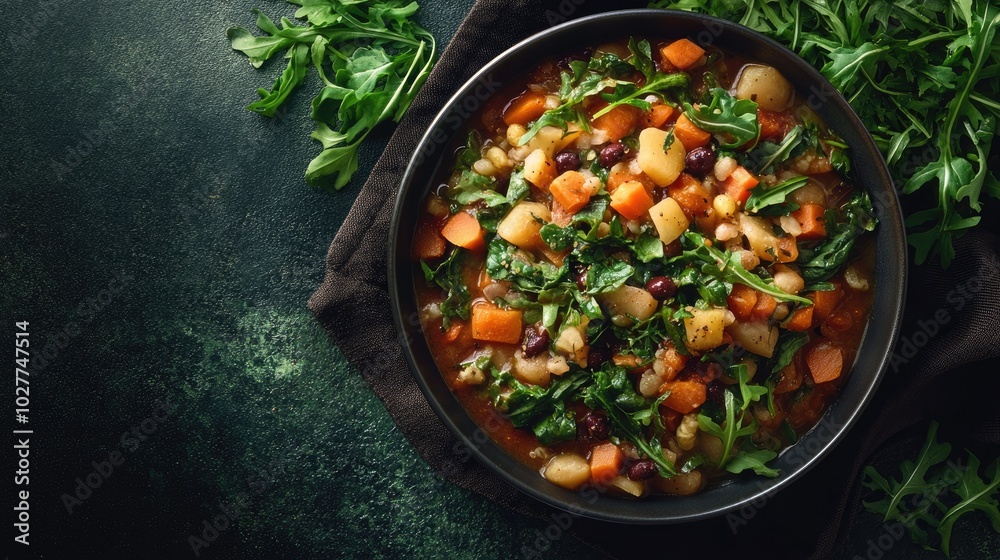 Colorful Vegetable Soup in Rustic Bowl Colorful Vegetable Soup in Rustic Bowl