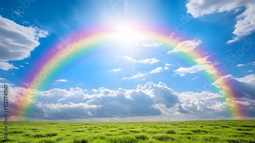 Rainbow Over Green Field