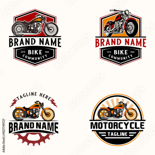 Modern vintage motorcycle logo set on white background. Vintage sports motorcycle design elements.	