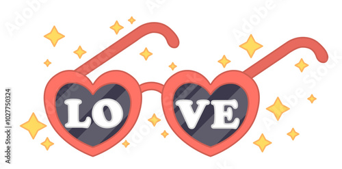 Sunglasses with love. Romantic and love. Fashion, trend and style. Sticker for social networks and messengers. Trendy eyewear. Flat vector illustration