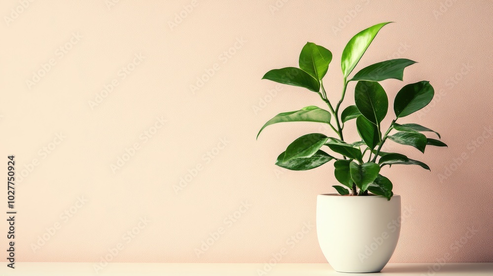 A lush green plant in a small white flowerpot with a clean, light-colored backdrop, representing elegance and simplicity A lush green plant in a small white flowerpot with a clean, light-colored backdrop, representing elegance and simplicity