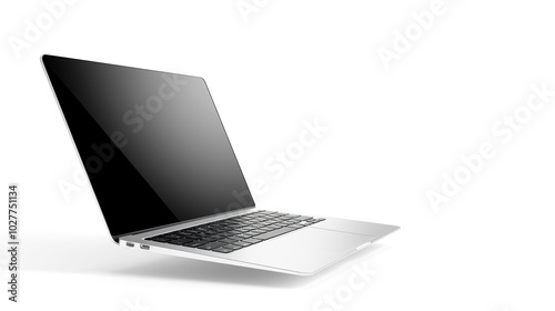 Isolated silver laptop with open screen on white background