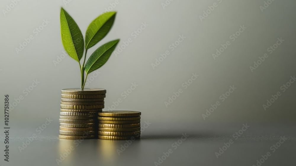 A plant emerging from a stack of coins with a clean, uncluttered background, symbolizing the growth of savings and investment A plant emerging from a stack of coins with a clean, uncluttered background, symbolizing the growth of savings and investment