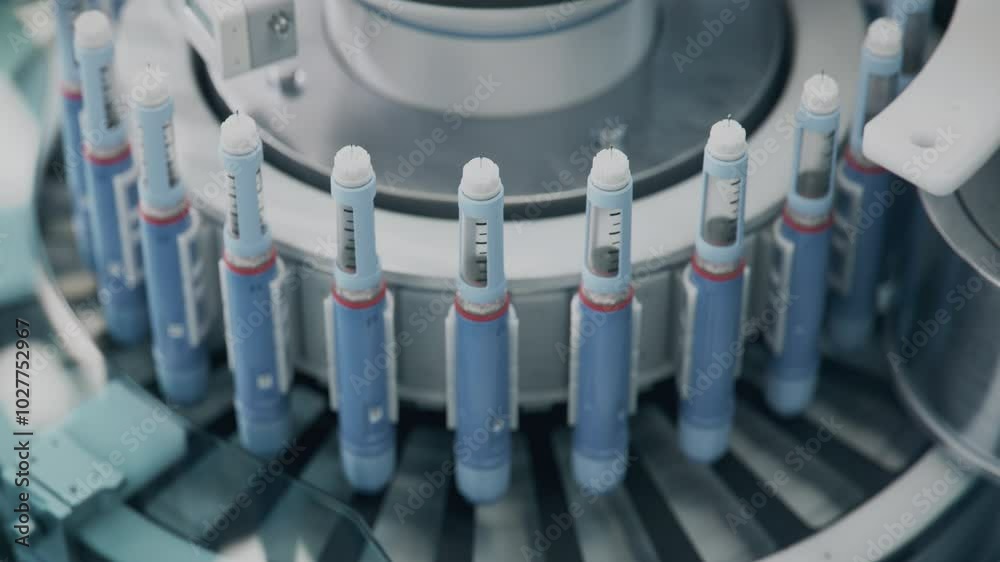 Insulin Injection Pens on Rotary Conveyor Line during Production ...