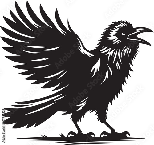 Black Crow Bird Silhouette isolated on a white background Minimalist crow vector illustration