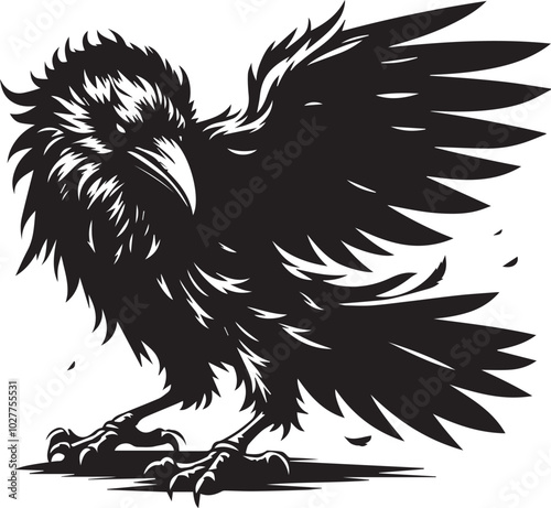 Black Crow Bird Silhouette isolated on a white background Minimalist crow vector illustration