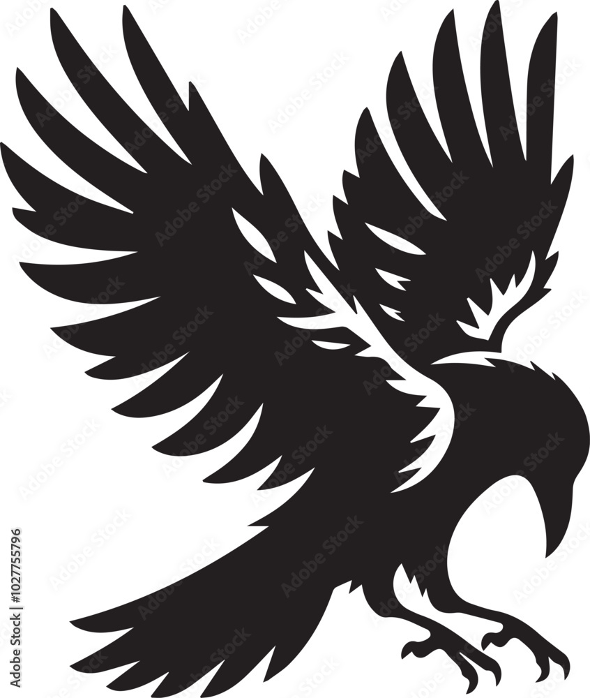Fototapeta premium Black Crow Bird Silhouette isolated on a white background Minimalist crow vector illustration