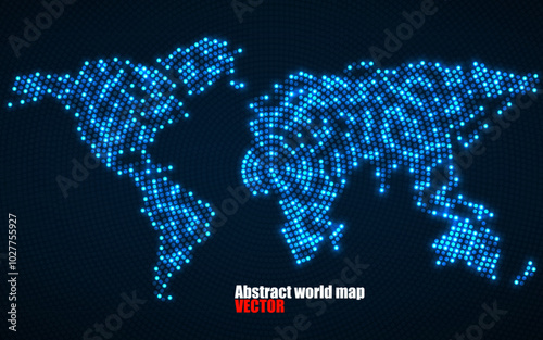 World map of gold with glowing radial dots. World abstract illustration