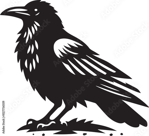 Black Crow Bird Silhouette isolated on a white background Minimalist crow vector illustration photo