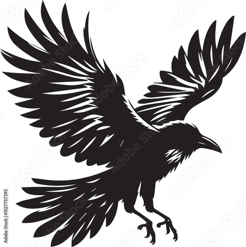 Black Crow Bird Silhouette isolated on a white background Minimalist crow vector illustration photo