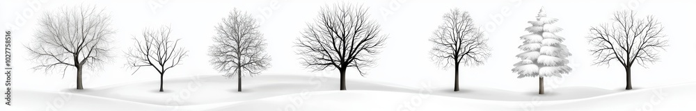 Set of winter or autumn tree silhouettes. Hand drawn illustration in sketch style. Nature template. Clipart. Set of winter or autumn tree silhouettes. Hand drawn illustration in sketch style. Nature template. Clipart.