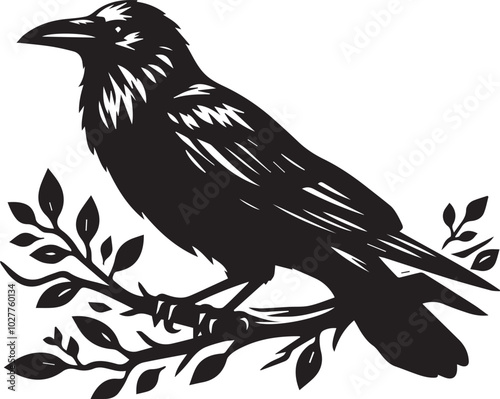 Black Crow Bird Silhouette isolated on a white background Minimalist crow vector illustration photo