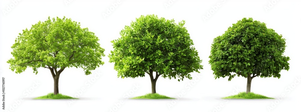 Fototapeta premium A green big tree stands on a grassy transparent background in nature 3D rendering png
