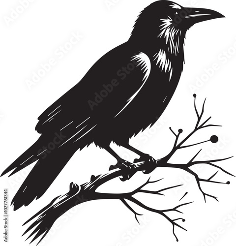Black Crow Bird Silhouette isolated on a white background Minimalist crow vector illustration