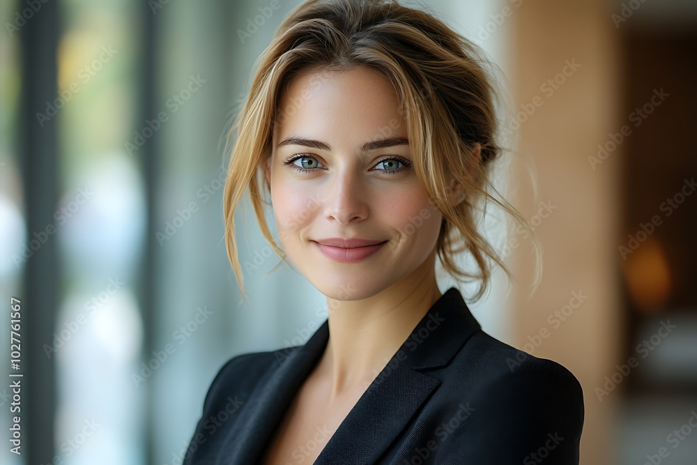 Blonde Businesswoman with a Soft Smile in a Black Blazer Blonde Businesswoman with a Soft Smile in a Black Blazer