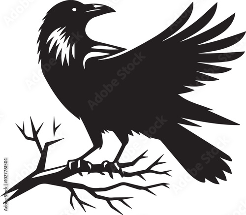 Black Crow Bird Silhouette isolated on a white background Minimalist crow vector illustration photo