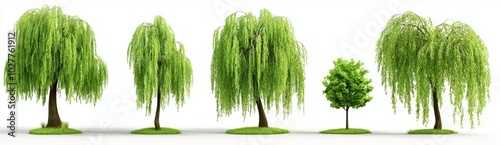 Weeping willow tree isolated on transparent background. Landscape element for 3D Architectural visualization.