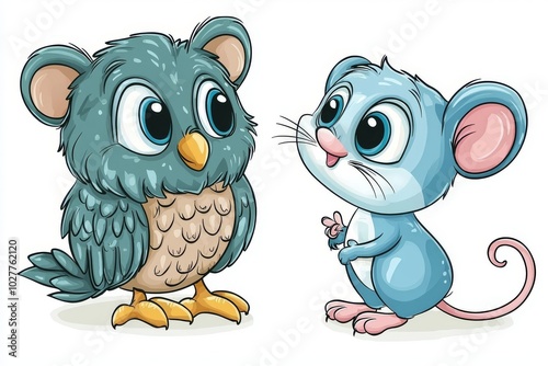 This is a cute mouse and eagle owl coloring template for a coloring book. It is a coloring template for kids. photo