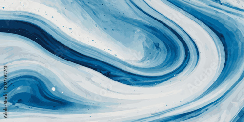 Blue ocean wave background. Blue and white water ocean background. Wavy line background. Hand drawn watercolour ocean background. Vector illustration.
