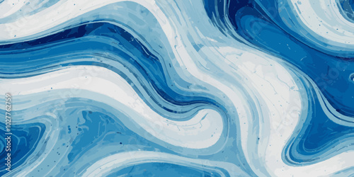 Blue ocean wave background. Blue and white water ocean background. Wavy line background. Hand drawn watercolour ocean background. Vector illustration.