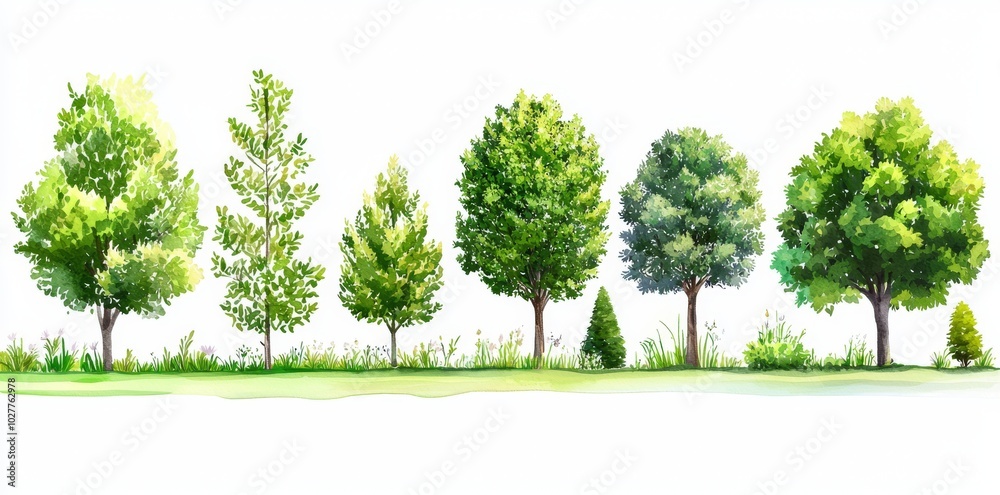Obraz premium Animated watercolor tree collection. Set of hand drawn trees. Forest tree pack.
