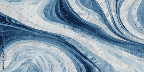 Blue ocean wave background. Blue and white water ocean background. Wavy line background. Hand drawn watercolour ocean background. Vector illustration.